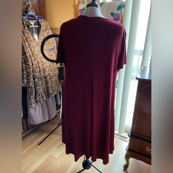 Perceptions of New York formal elegant mock wrap dress. Burgundy draped knit - Picture 2 of 7